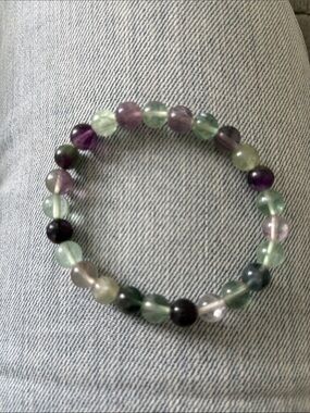 Hand Crafted Fluorite Bead Bracelet — Green & Purple